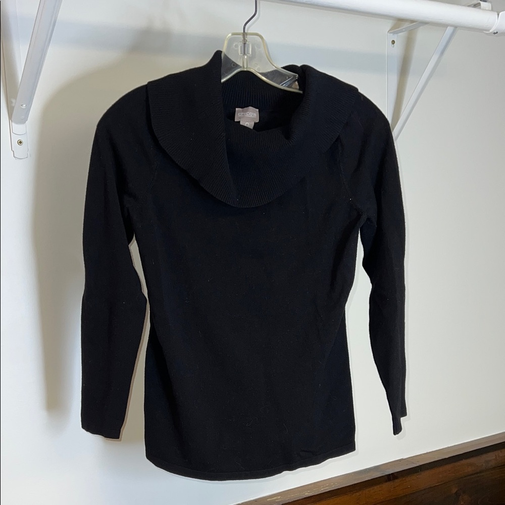Chico's Elegant Black‎ Knit Cowl Neck Sweater- S